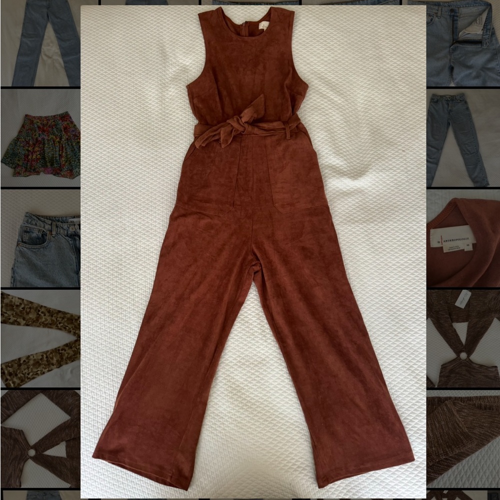 Anthropologie Suede Burnt Orange/Brown Jumpsuit